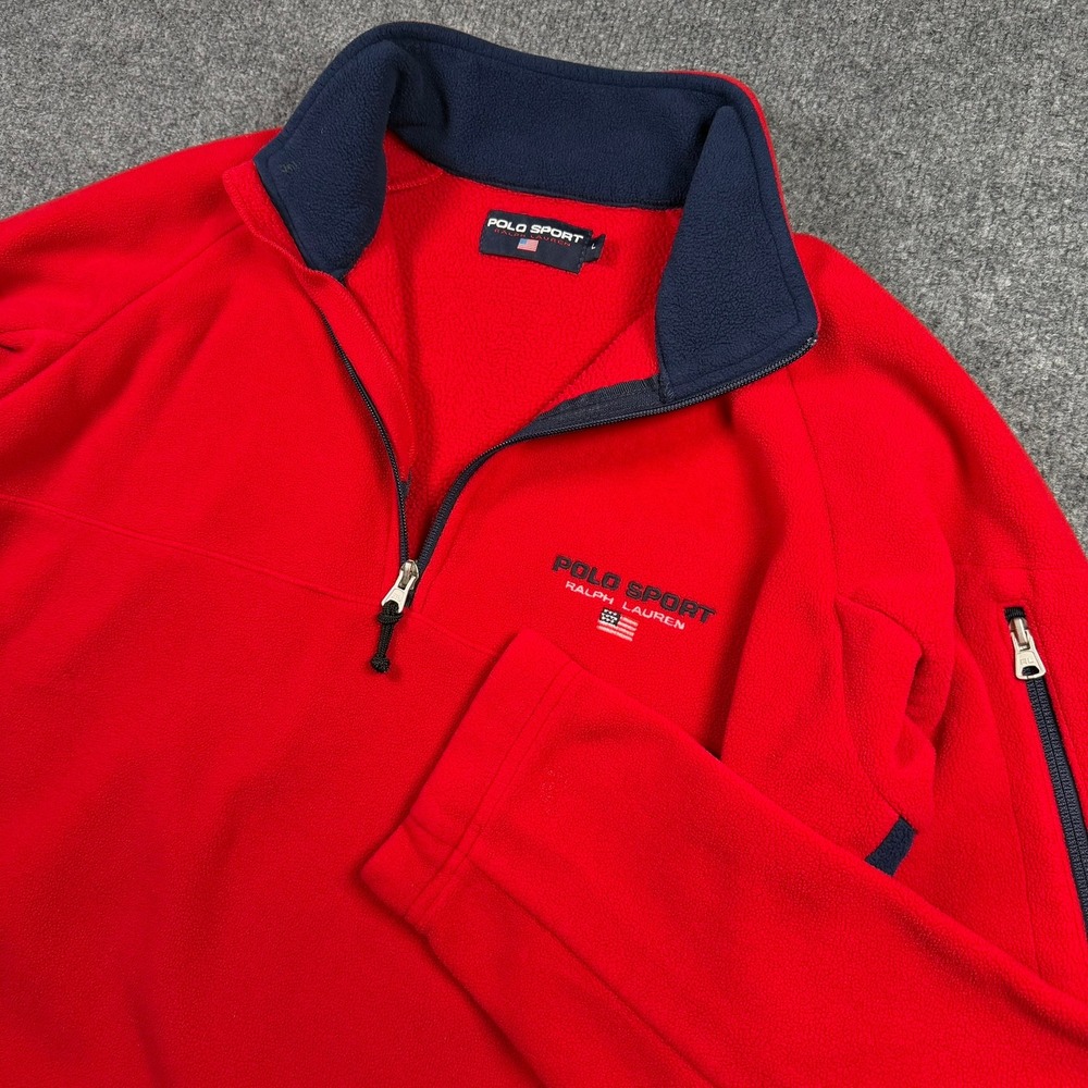 Polo Sport Ralph Lauren Fleece Pullover Mens Large Red Quarter Zip Vintage Logo